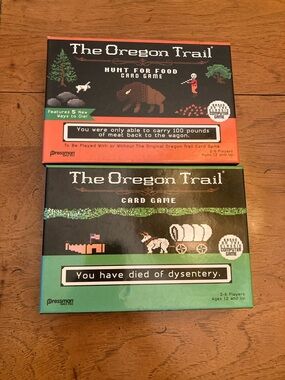 The Oregon Trail and Hunt for Food card games- Pressman Edition